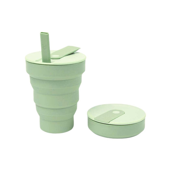 Hunu Collapsible Silicone Cup with Straw – 16oz Sage Green