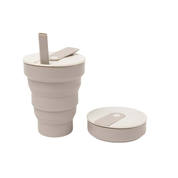 Hunu Collapsible Silicone Cup with Straw – 16oz Warm Grey