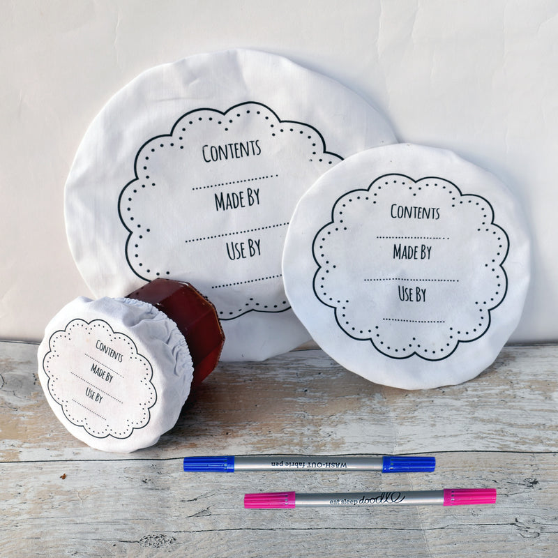 Bowl Over Reusable Cotton Bowl Covers: Write on wash out BLUE PEN