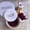 Bowl Over Reusable Cotton Bowl Covers: Set of 3 messages and image