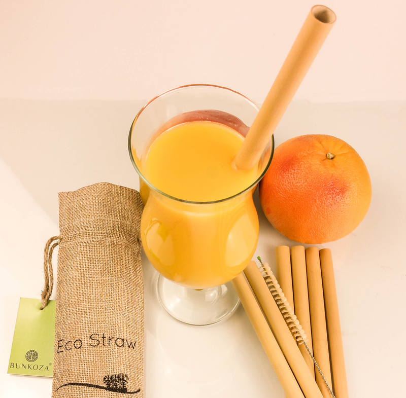 Reusable bamboo drinking straws with straw brush