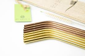 Bunkoza Gold Stainless Steel Reusable Drinking Straws - 6mm with bend, brush and pouch