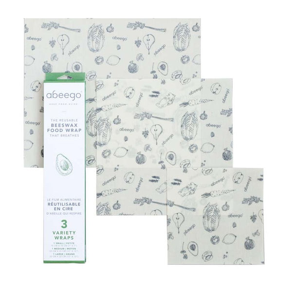 Abeego Beeswax Reusable Food Wraps - Variety Pack of 3