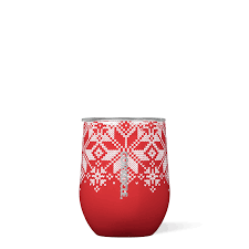 Corkcicle Christmas Reusable Stemless Cup: Fairisle Red