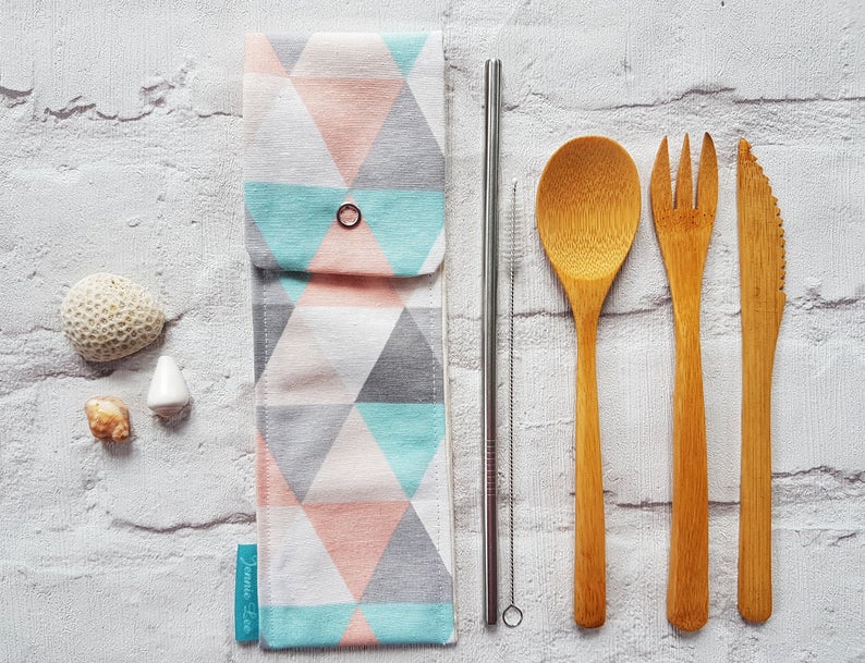 Reusable Cutlery Pouch - Geometric Triangle Print