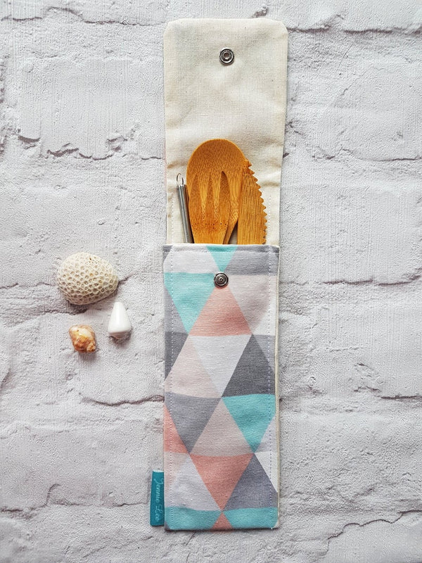 Reusable Cutlery Pouch - Geometric Triangle Print