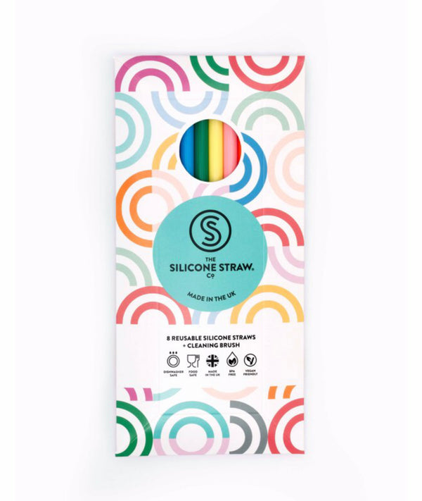 The Silicone Straw Company Reusable Silicone Straws x 8 with straw brush -  Rainbow