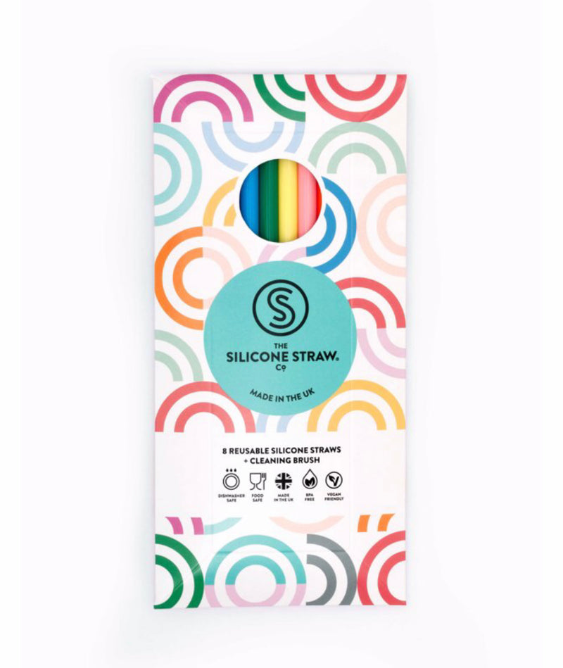 Reusable Silicone Straws x 8 with straw brush -  Rainbow