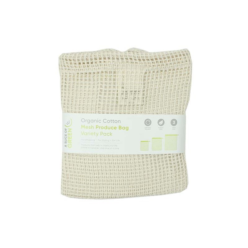 A Slice of Green organic cotton mesh produce Bags - Variety pack set of 3