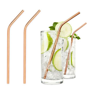 Bunkoza Gold Stainless Steel Reusable Drinking Straws - 6mm with bend, brush and pouch