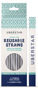 Uberstar Gold Stainless Steel Wide Reusable Drinking Straws with bend