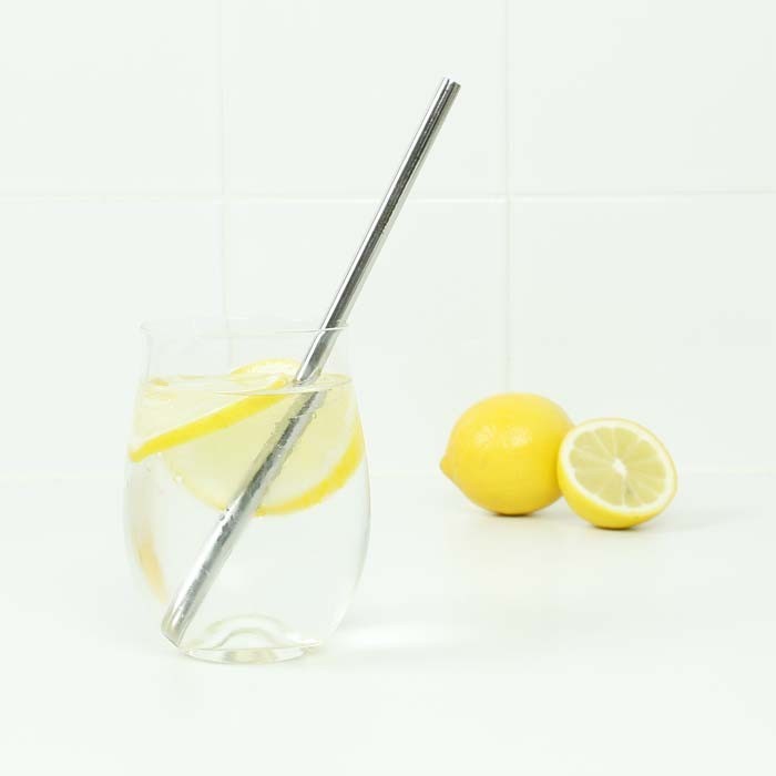 A Slice of Green Brushed Stainless Steel Straight Reusable Drinking Straw