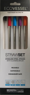 Stainless Steel Straight Reusable Drinking Straws with Silicone Tips